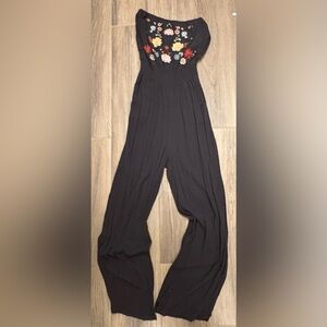 Xhilaration Strapless Dark Gray Gauzy Jumpsuit w/ Embroidered Bodice